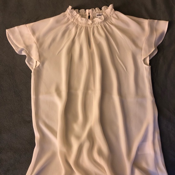 Express Tops - Ruffle Collar Short Sleeved Blouse